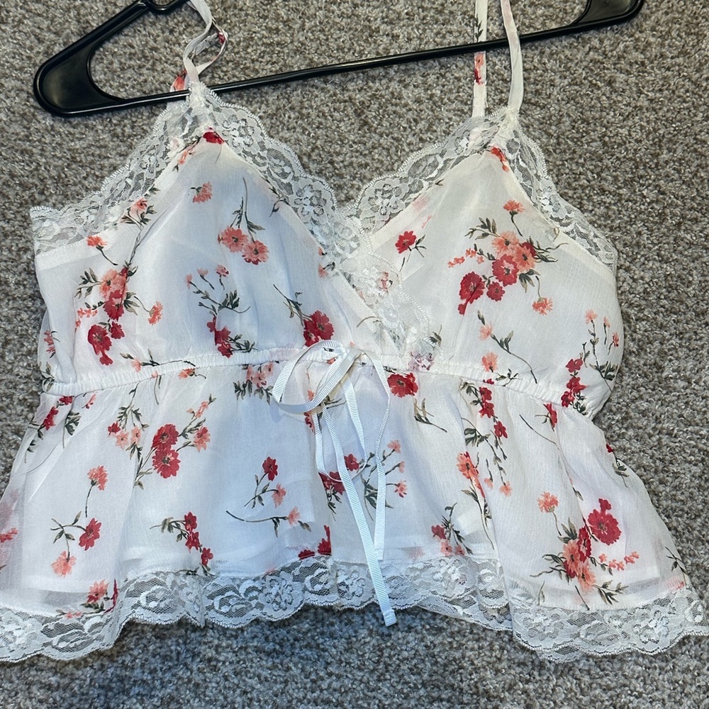 Floral Lace Trim Camisole Top
